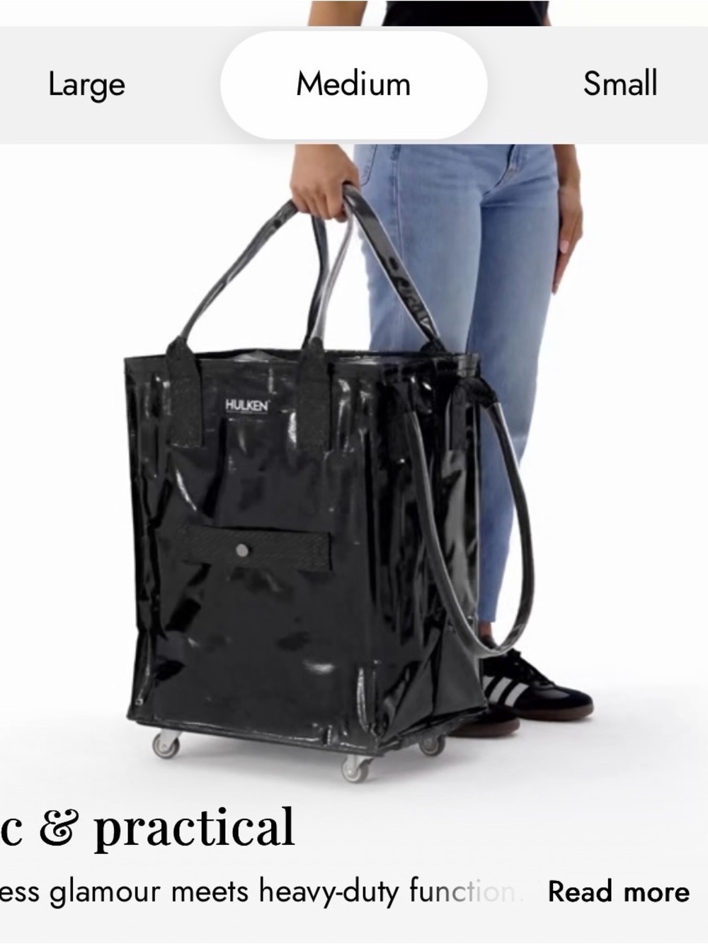 Hulken Black Patent Wheeled Travel Tote - Stylish Rolling Travel Bag
